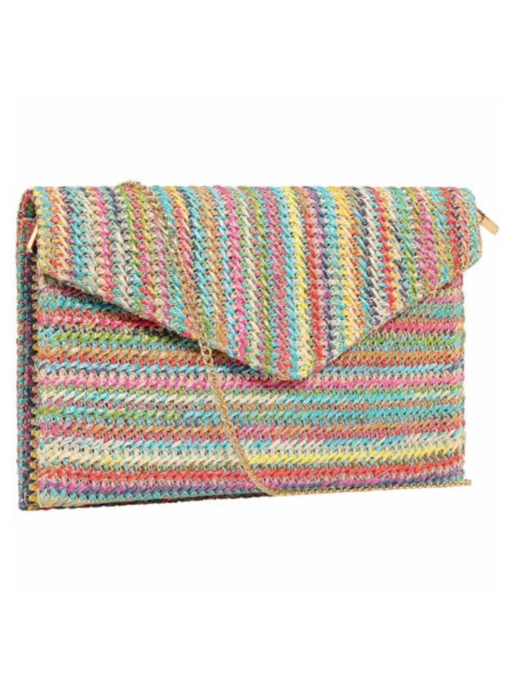 Straw Woven Clutch Purse for Women Envelope Handbag Detachable Gold Chain